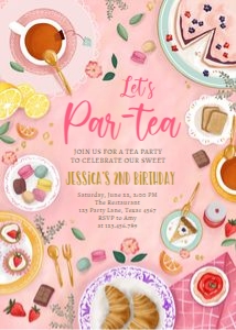 Birthday Invitation Tea Pastry Lets Party Pink 0478 design preview