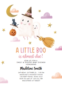 Baby Shower Invitation Little Boo Ghosts Pink 0479 design preview