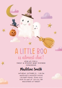 Baby Shower Invitation Little Boo Ghosts Pink Background 0479 design preview