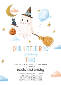 Birthday Invitation Little Boo Turning Two Ghosts Blue 0479 design preview