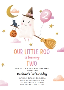 Birthday Invitation Little Boo Turning Two Ghosts Pink 0479 design preview