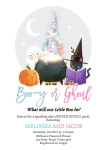 Gender Reveal Invitation Witches Kettle Boo-y or Ghoul 0480 design preview