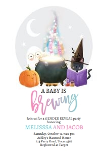 Gender Reveal Invitation Witches Kettle 0480 design preview