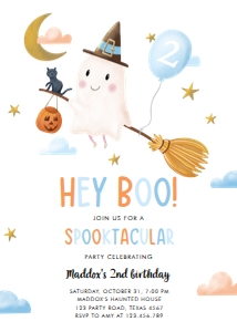Birthday Invitation Hey Boo Ghosts Blue 0479 design preview