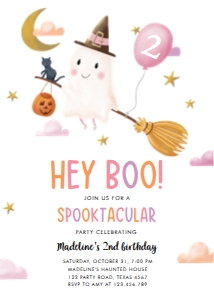 Birthday Invitation Hey Boo Ghosts Pink 0479 design preview