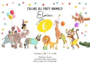 Birthday Invitation Calling All Party Animals 0482 design preview