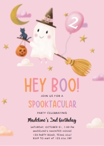 Birthday Invitation Hey Boo Ghost Pink Background 0479 design preview