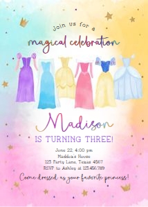 Birthday Invitation Princess Dresses Magical Celebration Colors 0485 design preview