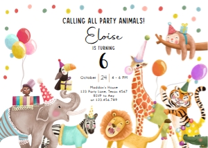Birthday Invitation Calling All Party Animals 0482 v2 design preview