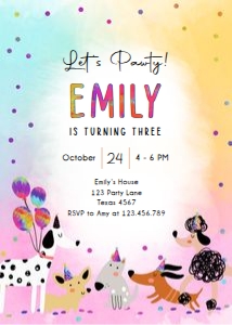 Birthday Invitation Pawty Dogs Simple Girl Color 0484 design preview