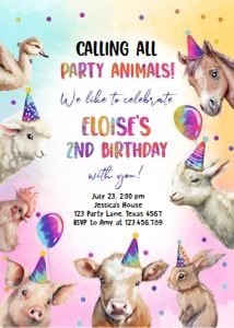 Birthday Invitation Party Animals Farm Pink 0483 design preview