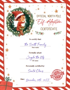 Certificate of Adoption Elf Wreath Boy 0481 design preview