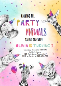Birthday Invitation Party Animals Colors 0486 design preview