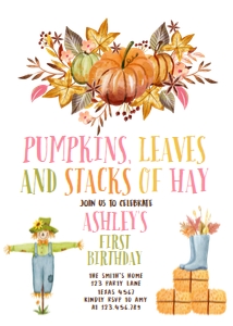 Birthday Invitation Stacks of Hay Girl Fall 0488 Photo Back design preview