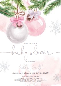 Baby Shower Invitation Ornaments Silver Pink 0490 design preview