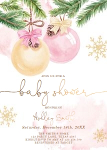 Baby Shower Invitation Ornaments Gold Pink 0490 design preview