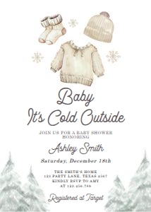 Baby Shower Invitation Winter Clothes Neutral Cold Outside 0491 design preview