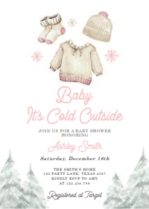 Baby Shower Invitation Winter Clothes Girl Cold Outside 0491 design preview