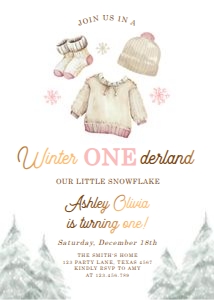 Birthday Invitation Winter Onederland Clothes Girl Gold 0491 design preview