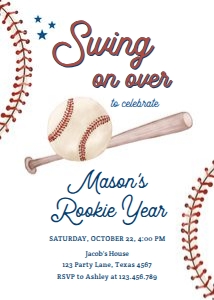 Birthday Invitation Baseball Swing on Over 0492 - Photo Back design preview