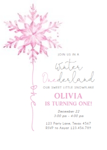 Birthday Invitation Snowflake Watercolor Pink 0494 design preview