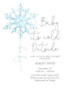 Baby Shower Invitation Snowflake Watercolor Blue 0494 design preview
