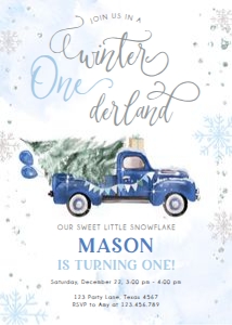 Birthday Invitation Winter Truck Blue Winter Onederland 0495 design preview