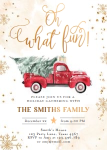 Winter Invitation Winter Truck Red Gold Oh What Fun 0495 design preview