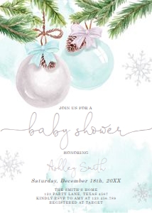 Baby Shower Invitation Ornaments Silver Blue 0490 design preview