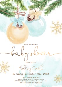 Baby Shower Invitation Ornaments Gold Blue 0490 design preview