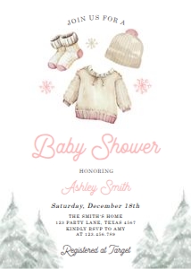 Baby Shower Invitation Winter Clothes Girl 0491 design preview