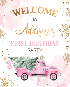 Welcome Sign Winter Truck Pink 0495 design preview