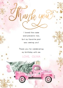 Thank You Card Winter Truck Pink 0495 design preview