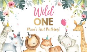 Backdrop Banner Party Animals Safari Wild One Girl 0163 design preview