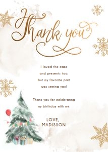 Thank You Card Winter Tree Watercolor Birthday Neutral Gold 0363 design preview