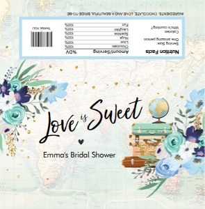 Candy Bar Wrapper Blue Floral Map Travel Love is Sweet 0030 design preview