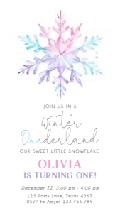 Birthday Invitation Snowflake Watercolor Pink Purple Blue 0494 Phone design preview