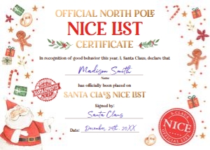 Santa Claus Nice List Certificate White 0358 design preview