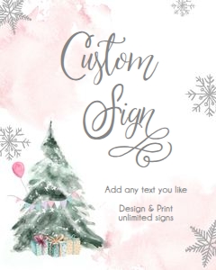 Custom Editable Sign Winter Tree Watercolor Birthday Pink Silver 0363 design preview
