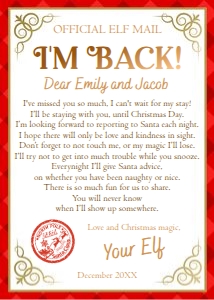 Letter I'm Back From Your Elf Christmas Official 0497 design preview