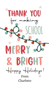 Favor Tag Christmas Lights Merry Bright School White 0443 design preview