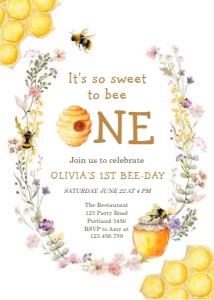 Invitation Sweet to Bee One Floral Round Honey 0502 design preview