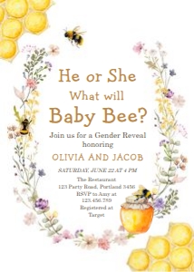 Invitation Gender Reveal He or She Floral Round Honey 0502 design preview