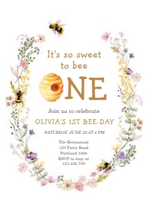 Invitation Sweet to Bee One Floral Round 0502 design preview
