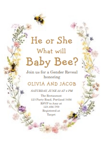 Invitation Gender Reveal He or She Floral Round 0502 design preview
