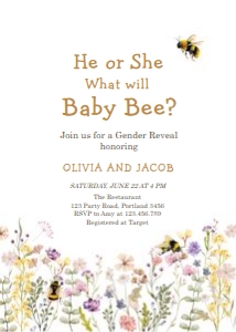 Invitation Gender Reveal He or She Flowers 0502 design preview