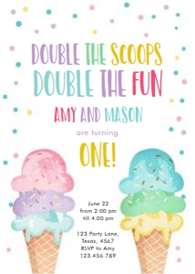 Birthday Invitation Ice Cream Twin Double the Scoops 0243 design preview