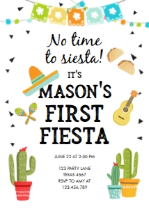 Birthday Invitation no Time to Siesta First Fiesta Boy 0161 design preview