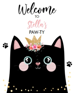 Welcome Sign Black Kitten White Crown 0381 design preview