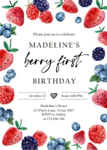 Birthday Invitation Strawberry Blueberry Raspberry Berry First Round 0399 design preview